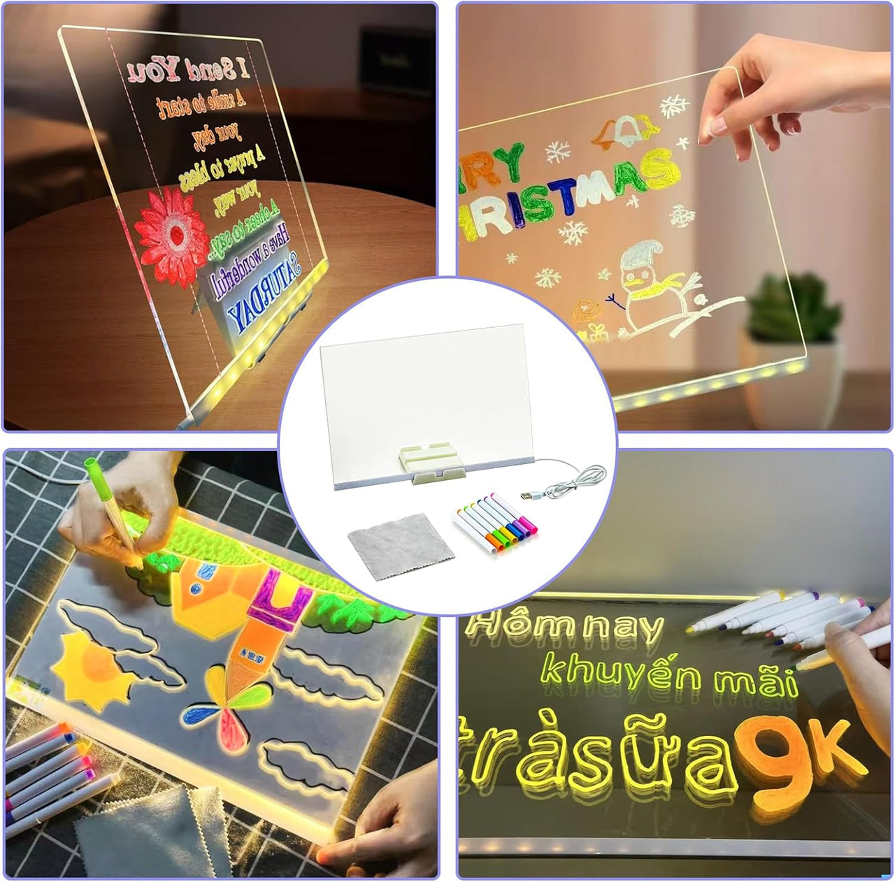 Acrylic LED Board With Colorful Night Light & Neon Pens