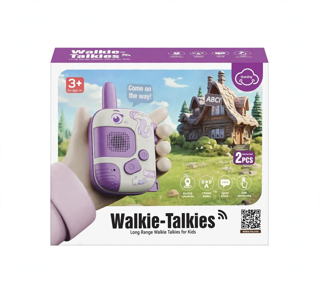 Kids Walkie-Talkies - 2PCS Set -Long Range - Bear & Purple Design
