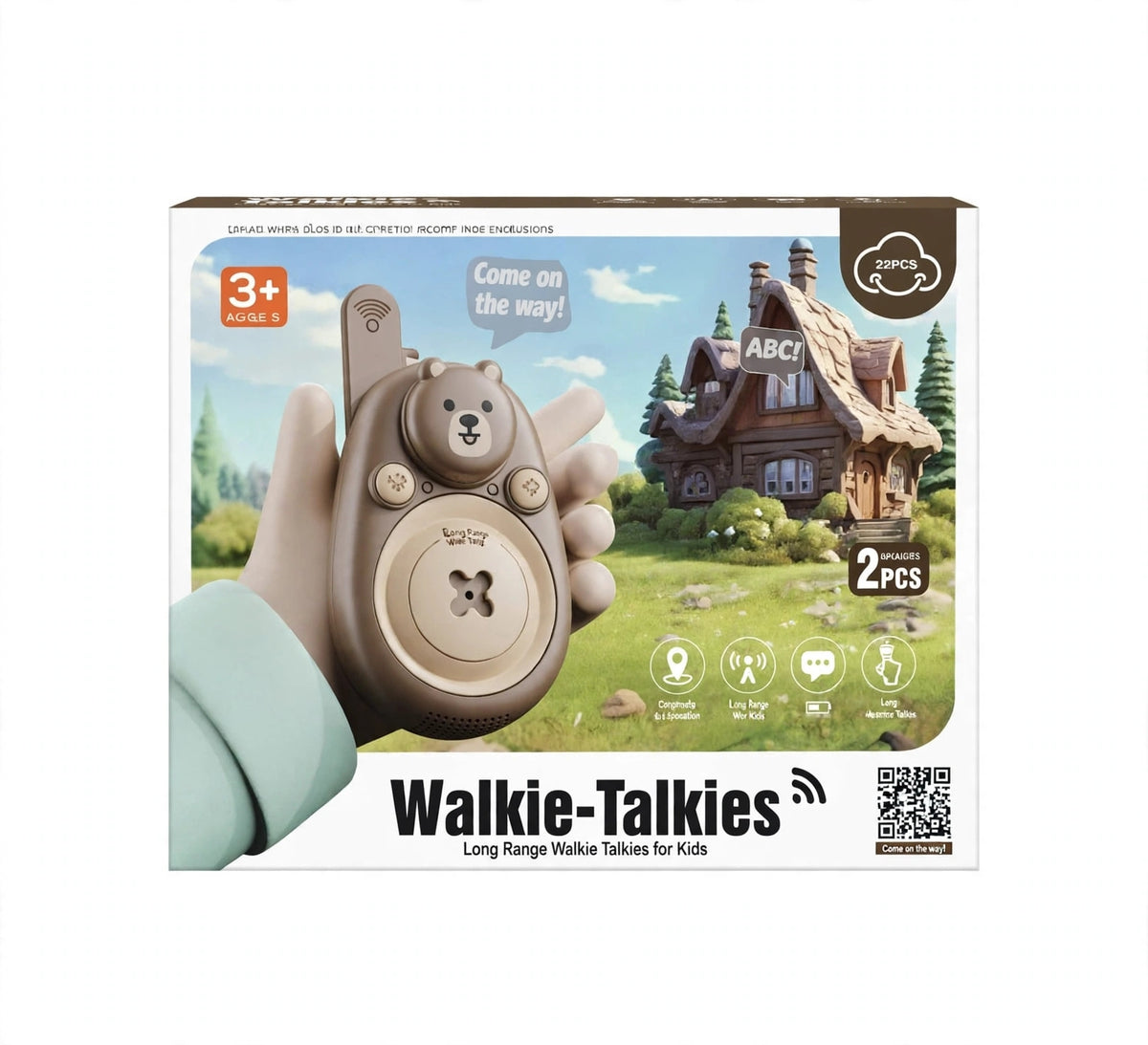 Kids Walkie-Talkies - 2PCS Set -Long Range - Bear & Purple Design