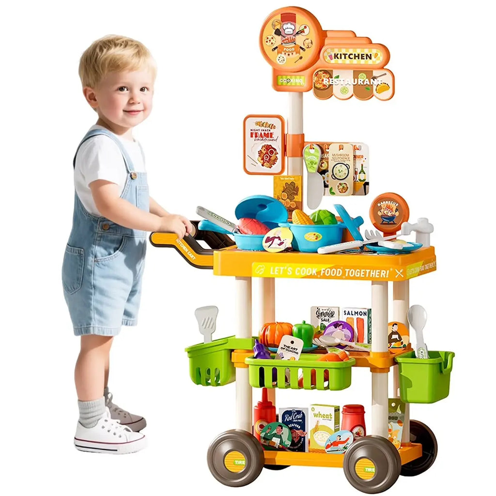 Playhouse Kitchen Tableware Cart Pretend Play Set