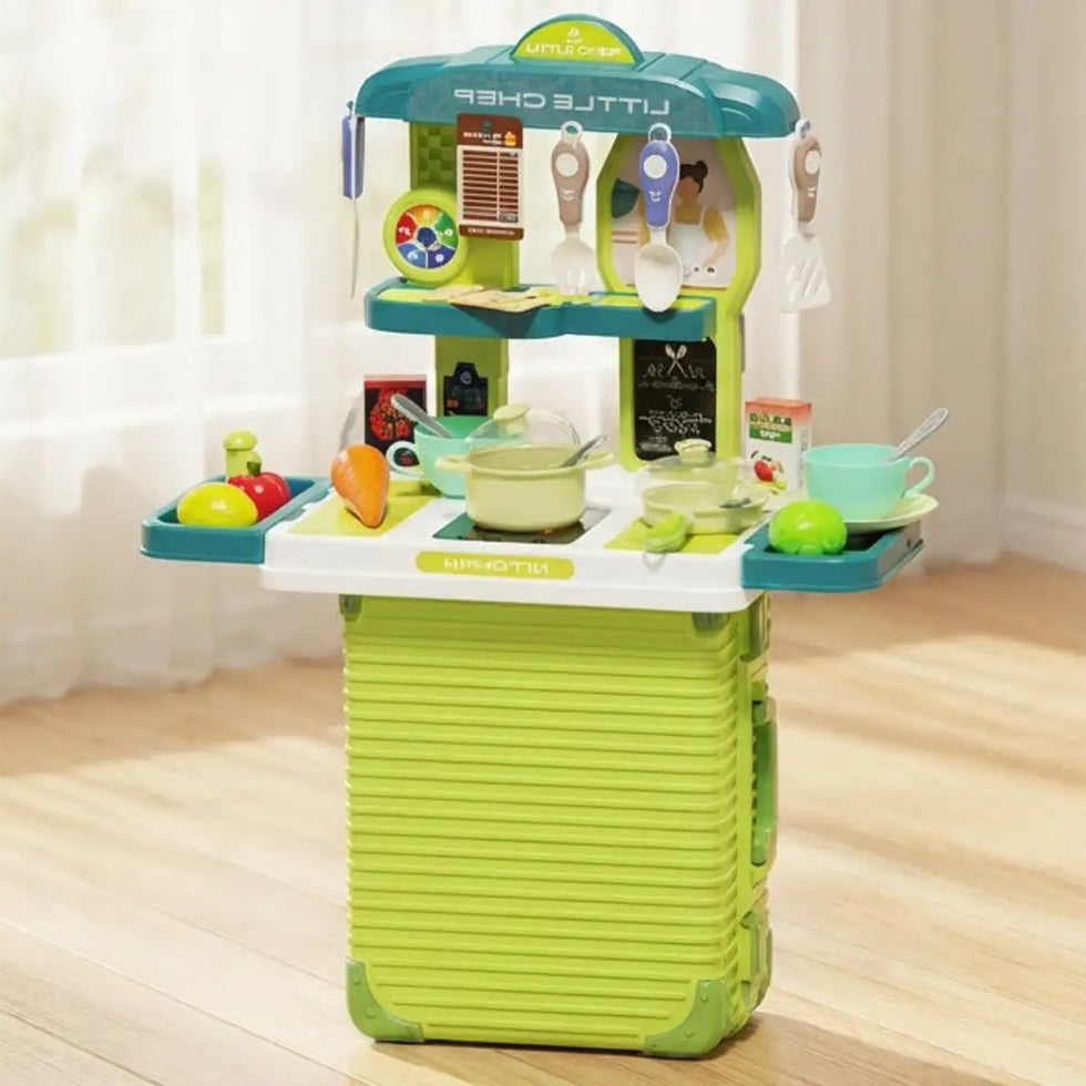 2-in-1 Portable Kitchen Play Set & Trolley Suitcase Toy