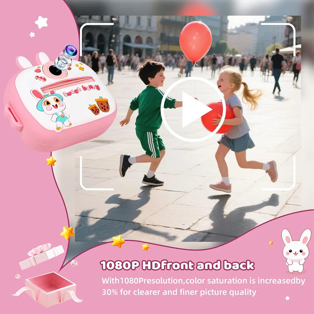 Kids Instant Print Camera with 2.4" Screen, 1080P HD Video