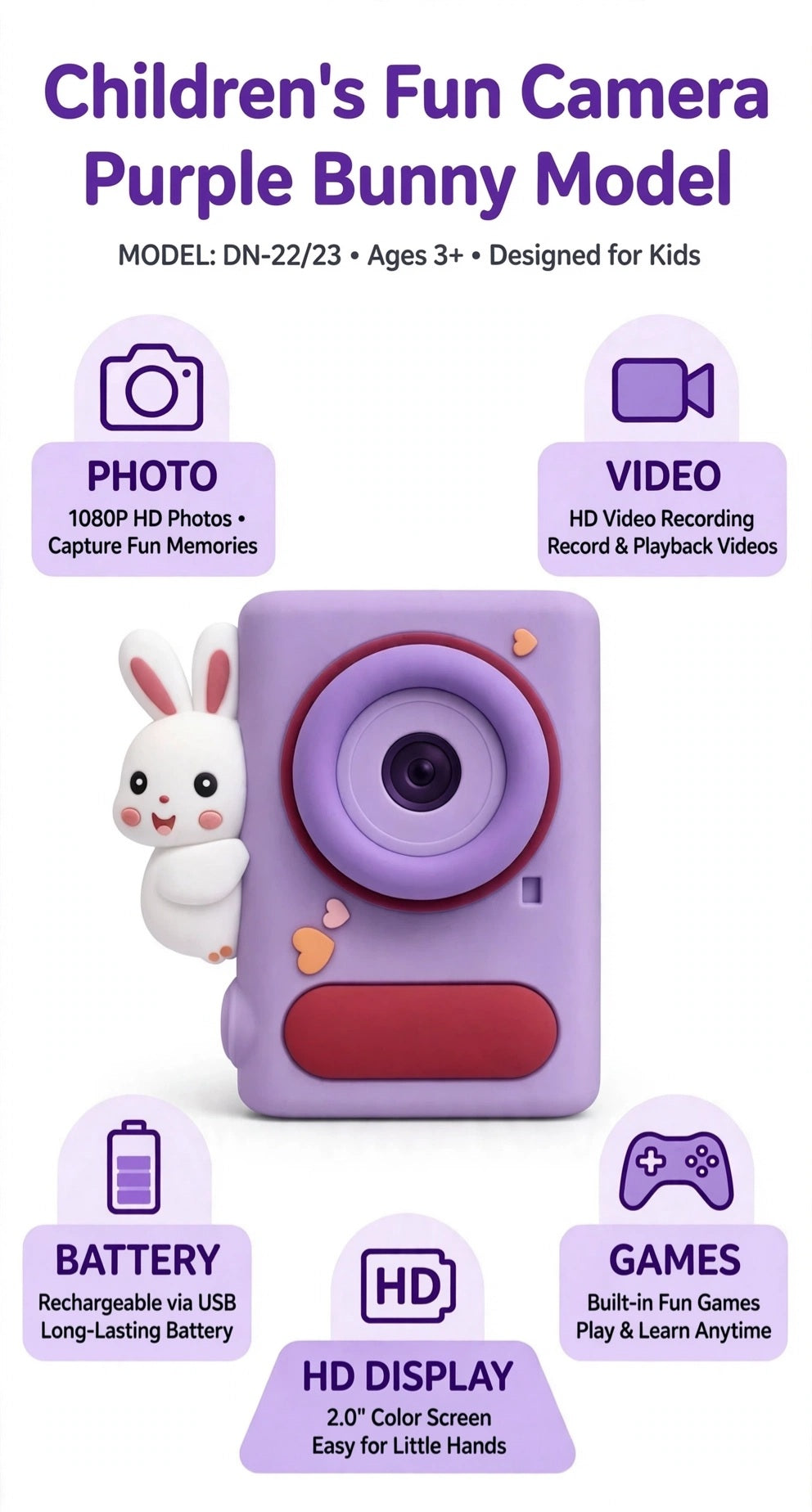 Children's Fun Camera - Purple Bunny