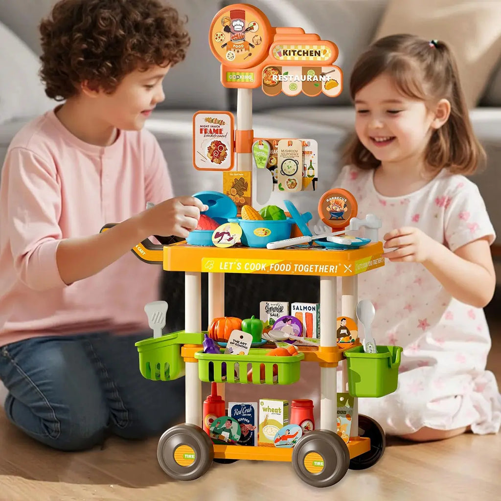Playhouse Kitchen Tableware Cart Pretend Play Set