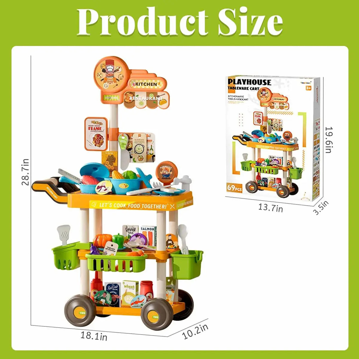 Playhouse Kitchen Tableware Cart Pretend Play Set