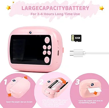 Kids Instant Print Camera with 2.4" Screen, 1080P HD Video