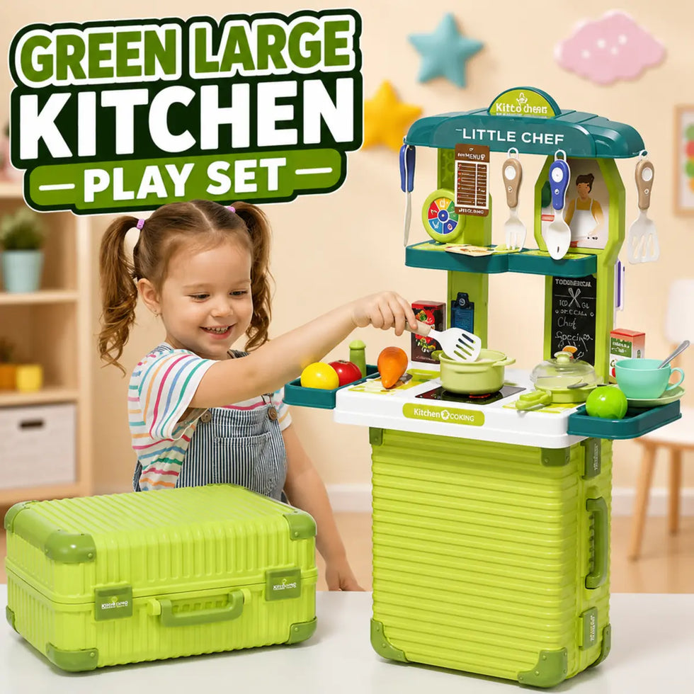 2-in-1 Portable Kitchen Play Set & Trolley Suitcase Toy