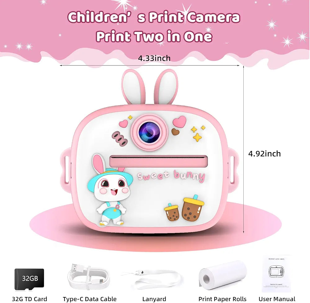 Kids Instant Print Camera with 2.4" Screen, 1080P HD Video