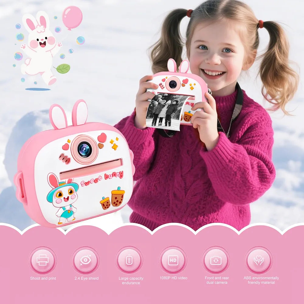 Kids Instant Print Camera with 2.4" Screen, 1080P HD Video