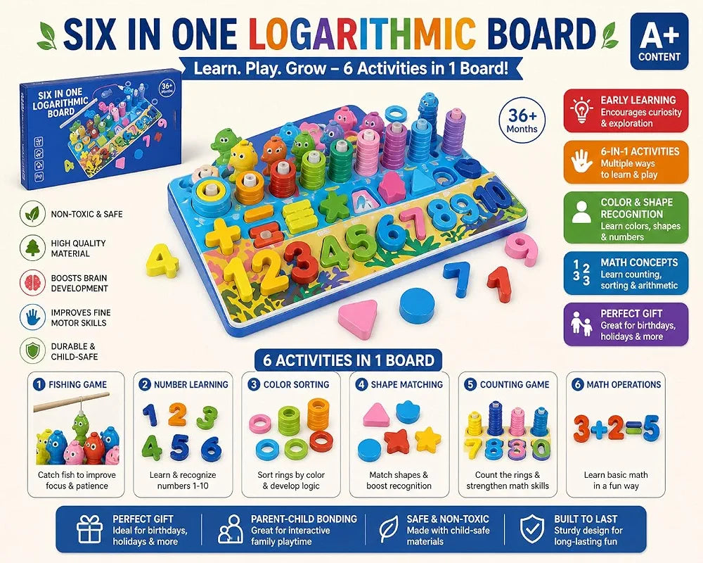6-in-1 Wooden Montessori Learning Board
