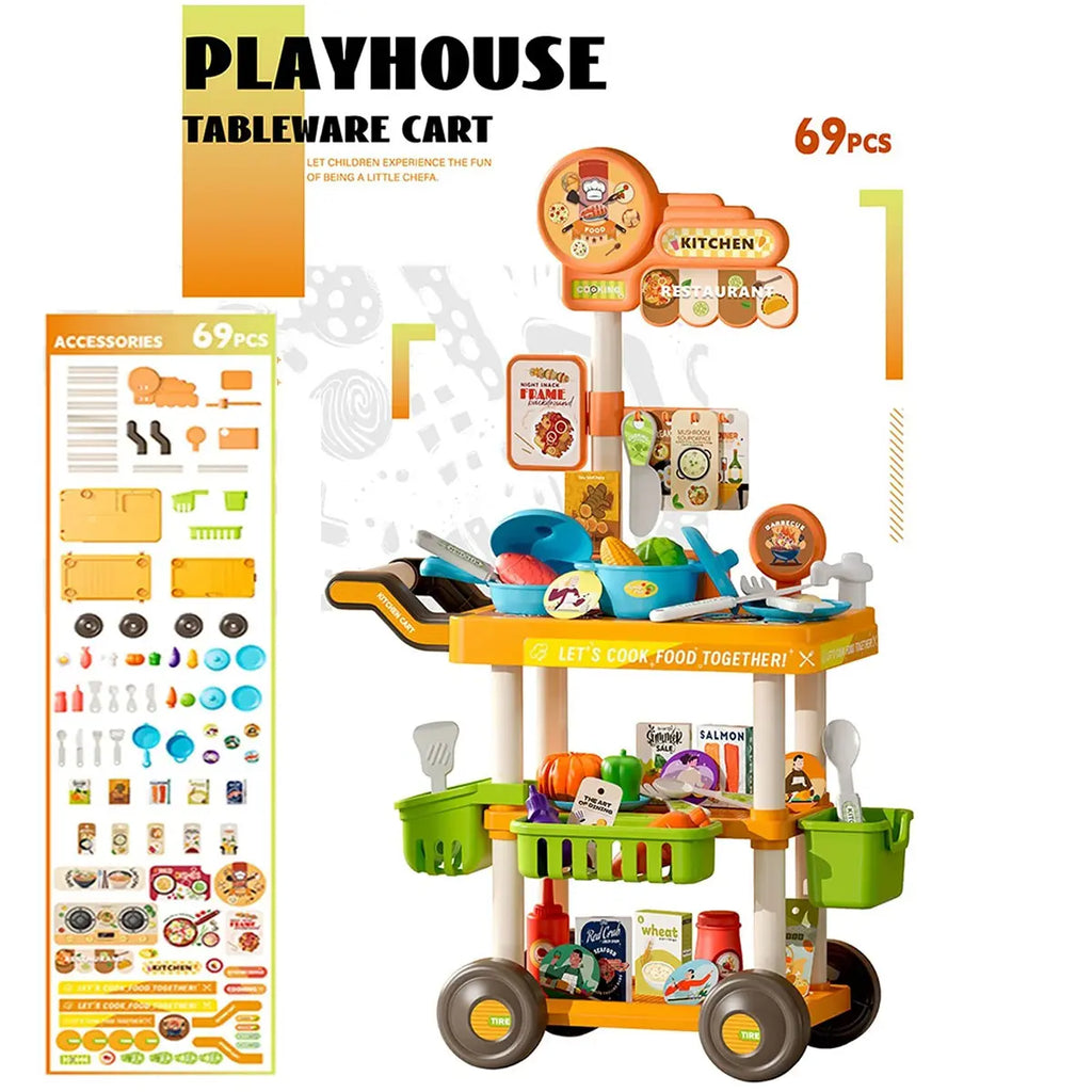 Playhouse Kitchen Tableware Cart Pretend Play Set