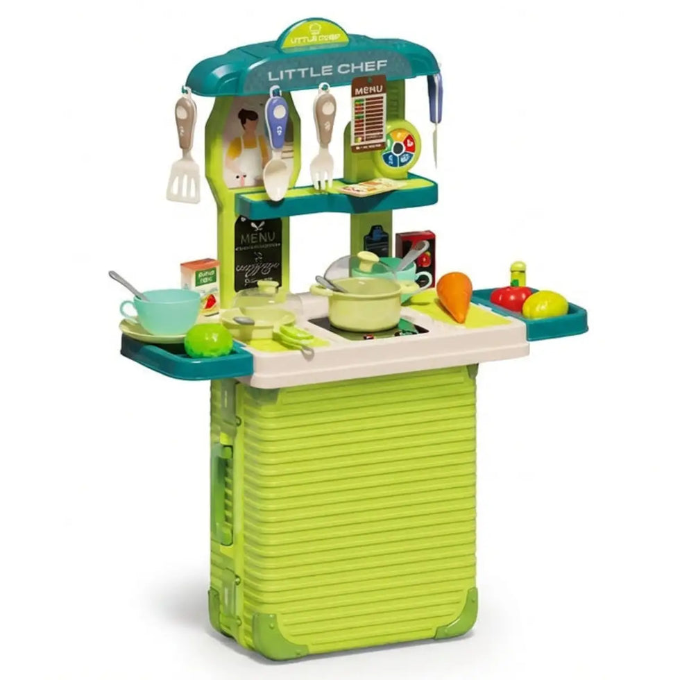 2-in-1 Portable Kitchen Play Set & Trolley Suitcase Toy